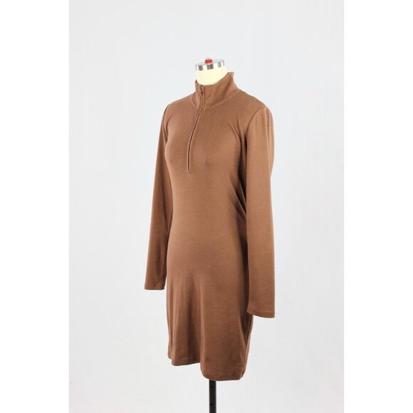 Aritzia SUNDAY BEST Brown Cotton Blend Jersey Half Zip Long Sleeve Dress, Size M - Picture 4 of 12